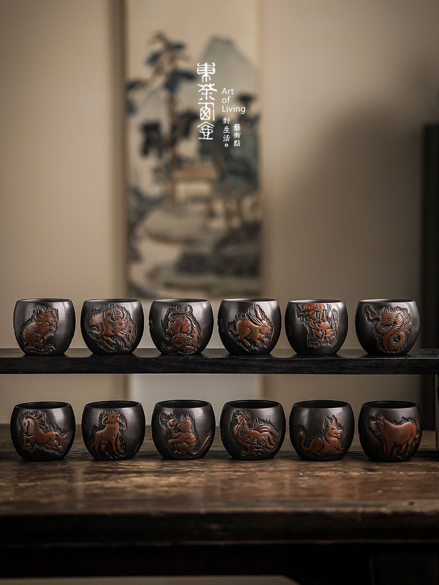 云南建水紫陶茶杯手工龙蛋杯十二生肖品茗杯主人杯手作泥兴陶品杯