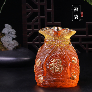 饰品乔迁礼品开业礼物 琉璃福袋聚宝盆招财进宝摆件摆设家居客厅装