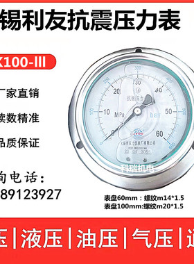 无锡利友抗振压力表YK60IIIYK100III 40mpa轴向带边油压表m14*1.5