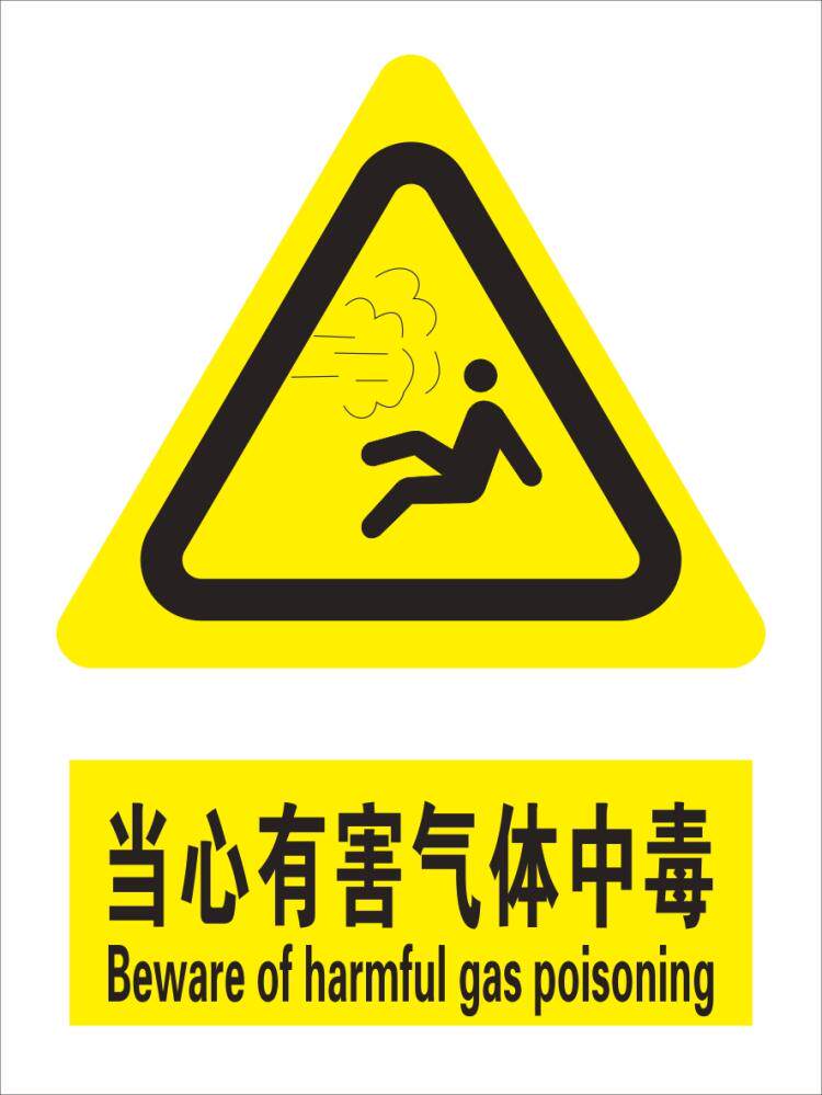 验厂国标警告牌当心有害气体中毒标牌标贴标识牌