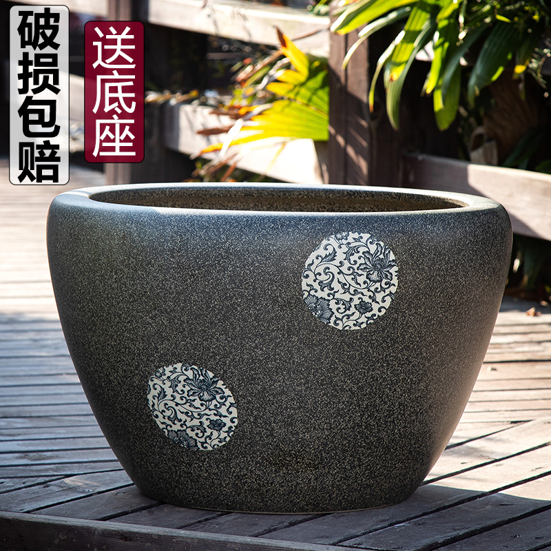 景德镇陶瓷缸金鱼盆睡莲
