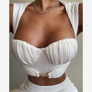 Pants Ruched High Waist PCS Crop Set阔腿裤 Top Long