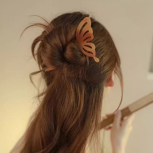 古风新中式醋酸蝴蝶u型发簪高级感丸子头盘发神器发梳簪子女发饰