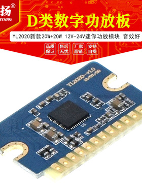 YL2020新款20W+20W D类数字功放板12V-24V迷你功放模块 音效好