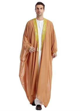 Muslim Arab Men Thobe Thawb Caftan阿拉伯长袖吊须金珠雪纺外披