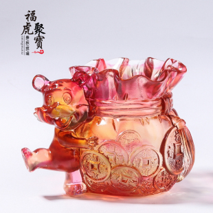 饰首饰盒 琉璃十二生肖摆件笔筒老虎老鼠龙聚宝盆生日礼物书房装