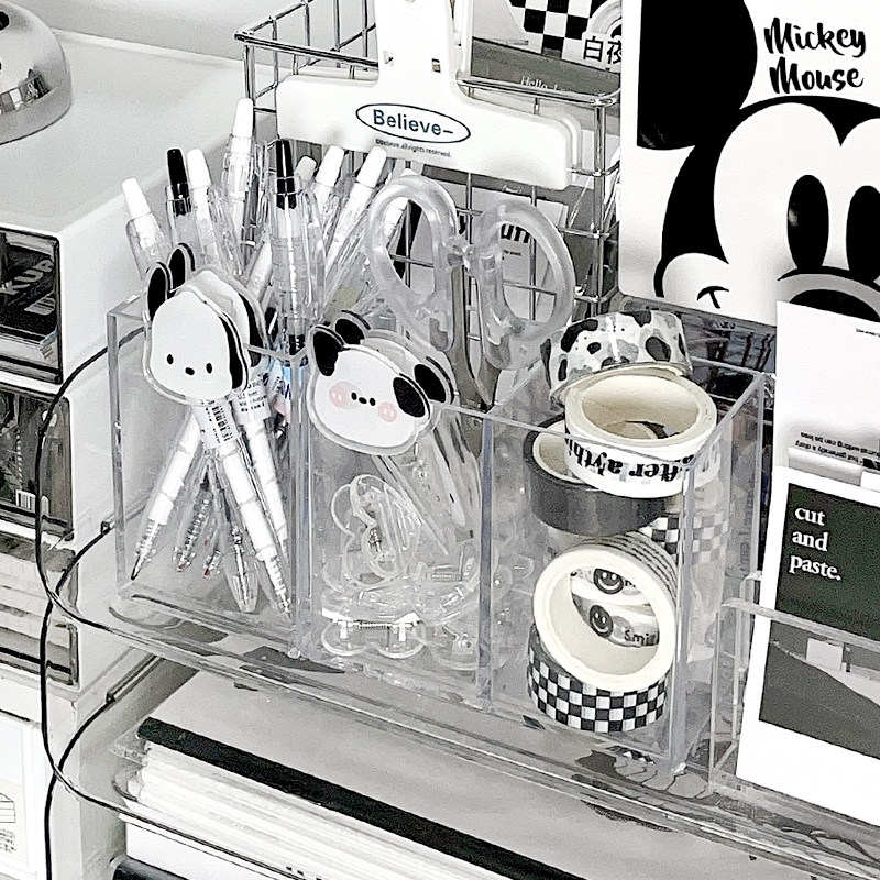 亚克力笔筒高颜值透明简约风格学生儿童女孩办公室桌面收纳盒笔桶