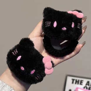 可爱毛绒猫咪蝴蝶结新款黑色发圈女丸子头马尾头绳儿童橡皮筋