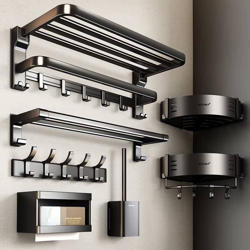 太空铝毛巾架免打孔卫生