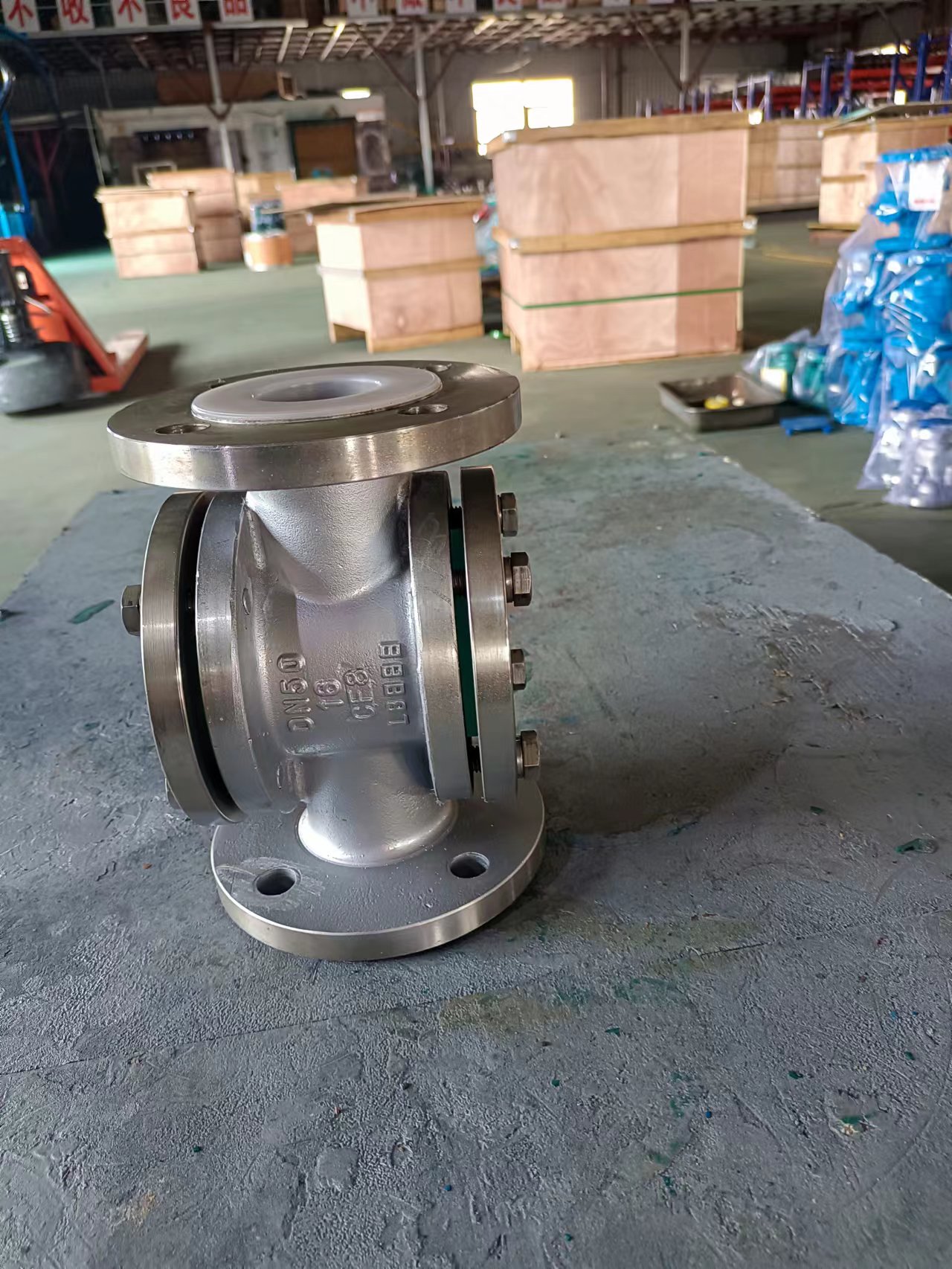 不锈钢304衬四氟视镜直通视盅衬氟法兰四通视窗钢化玻璃观察口