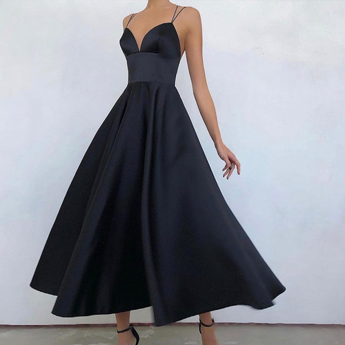 Summer solid color sling dress skirt mid-length 修身大摆裙