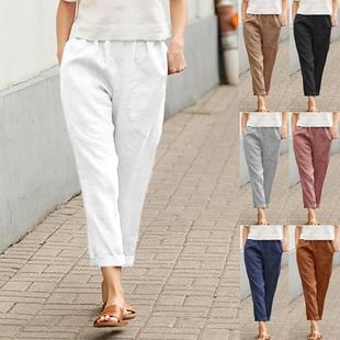 White cotton linen Pants for Women Trousers Summer Woman
