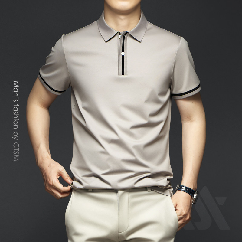 夏季男士丝光棉短袖翻领T恤纯棉冰丝高端POLO衫2024男装新款