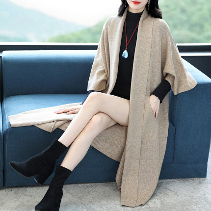 中年妈妈春秋针织开衫女羊毛衫特大码外搭过膝宽松慵懒风毛衣外套