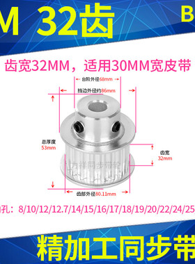 同步带轮8M32齿BF型带凸台带宽30内孔12 19 20 22 24 25 28同步轮