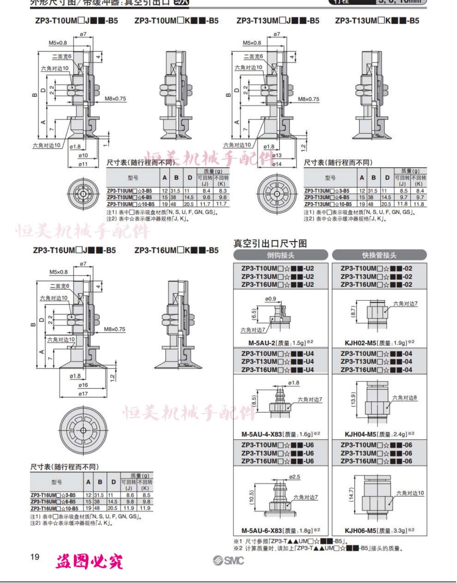 SMC真空吸盘 ZP3-Y04/Y06/Y08/Y10/Y13/Y16UMNK/UMSK20-B5/04/06