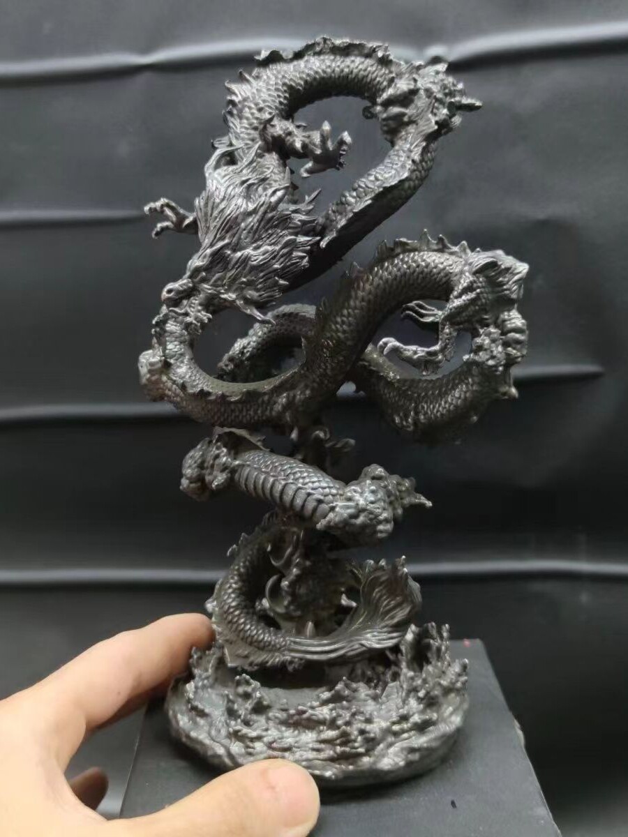 纯铜做旧 22cm 中国神话青龙 神龙 盘龙神兽龙王摆件手办模型手办