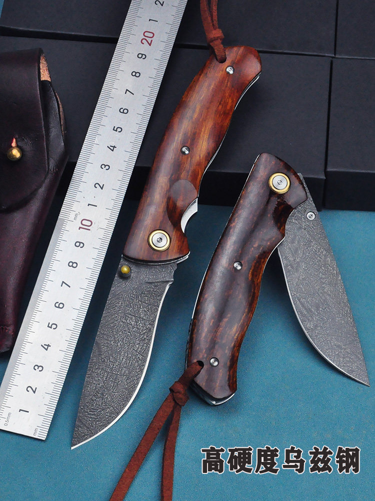 高硬度乌兹钢折叠刀随身防身折刀户外求生刀锋利手工小刀收藏刀具