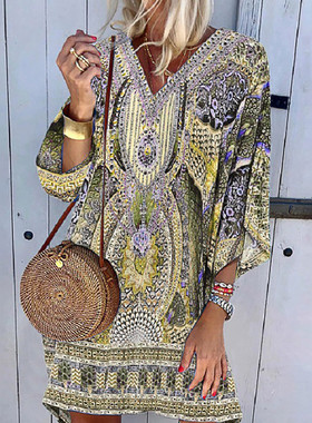 Dress  Loose Mini Sundress Bohemian Holiday Dresses 女连衣裙