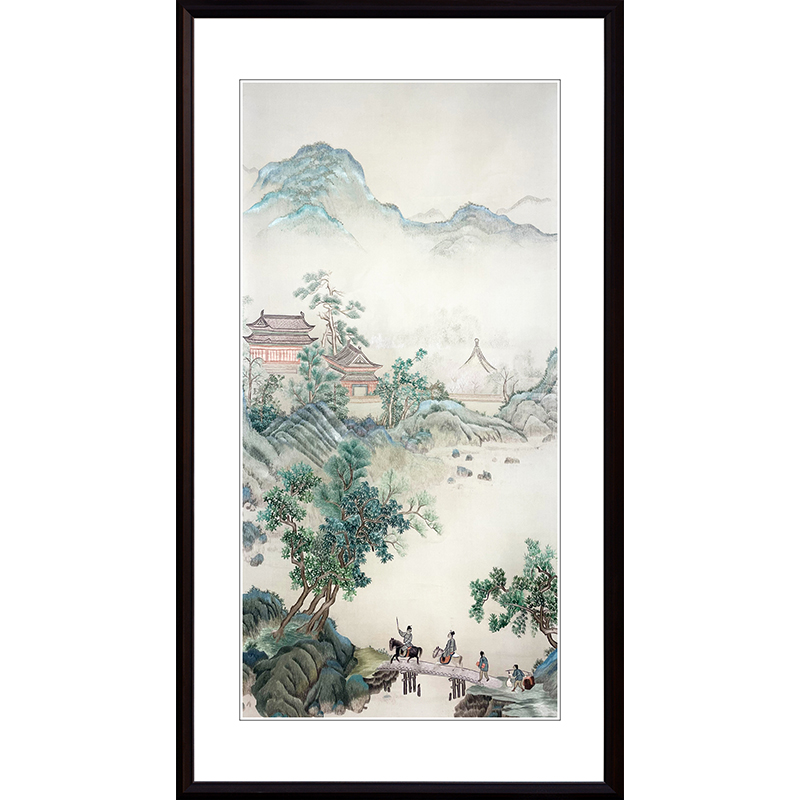 苏绣成品挂画山水风景明清现代家居走廊中式玄关纯手工刺绣装饰画图片