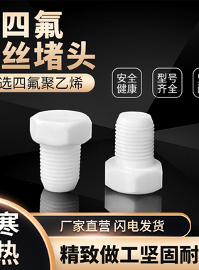 聚四氟乙烯堵头1分4分1寸2寸六角外丝堵头耐高温PEFT外螺纹堵头