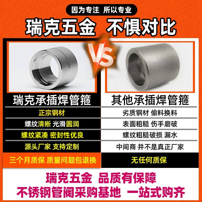 304不锈钢承插焊管箍耐210KG高压焊接管件3000LB锻造双接头直通SW