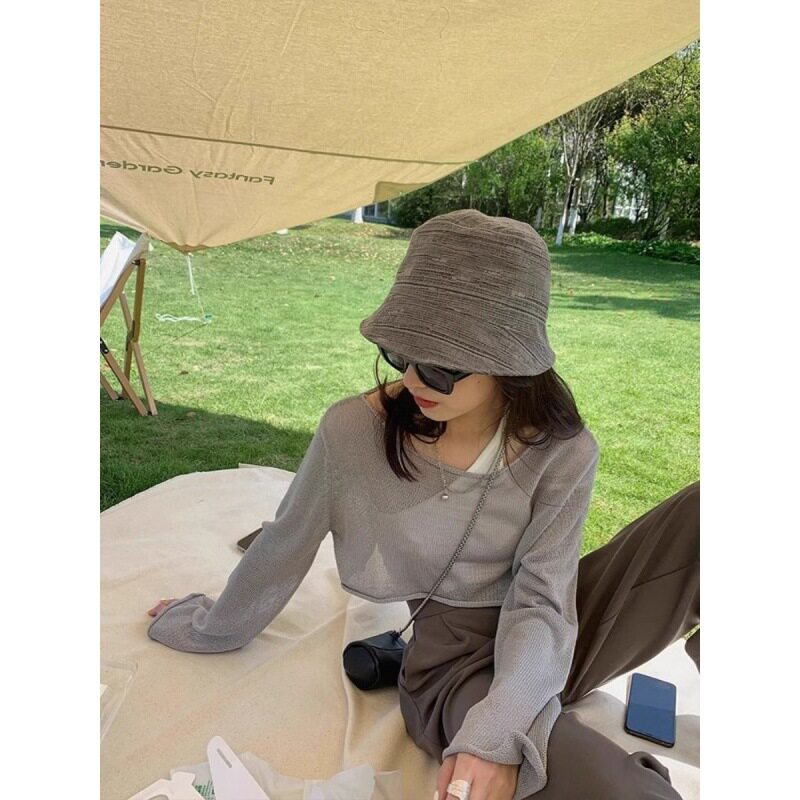 冰丝薄款针织衫女夏季搭配吊带外搭宽松短款半截防晒罩衫上衣T恤