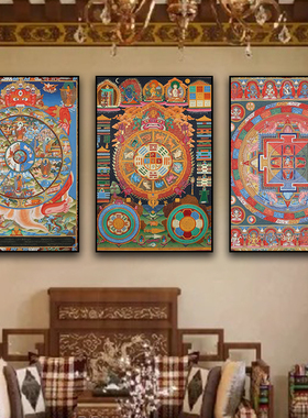 西藏唐卡文殊菩萨九宫八卦图装饰画藏式民宿客栈藏族客厅镇宅挂画