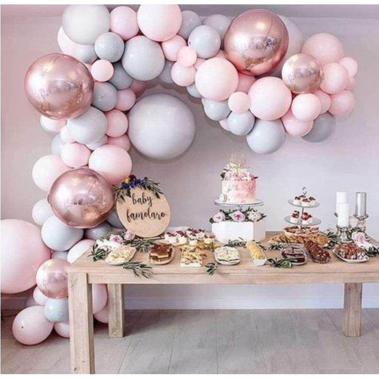 店庆马卡龙色气球链套餐 粉色灰色汽球生日派对婚庆装饰气球