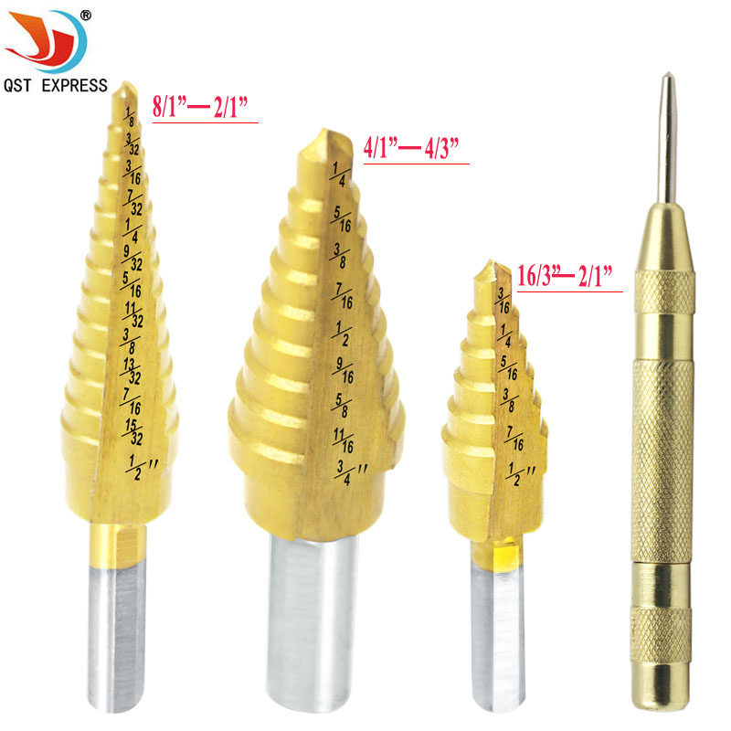英制三角柄高速钢直槽镀钛阶梯钻3件套小3pc 金色中心冲破窗器,畜牧/养殖物资,赶猪器,淘宝优惠券,粉丝福利购,淘宝优惠卷