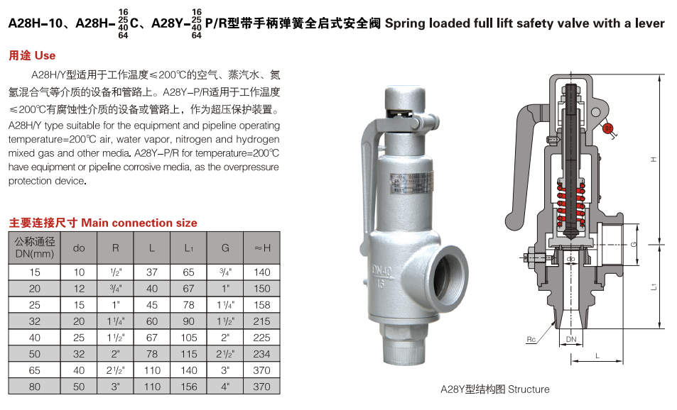 YOY中国永一A28H/W/Y-16C25P弹簧安全阀碳钢不锈钢锅炉蒸汽储气罐