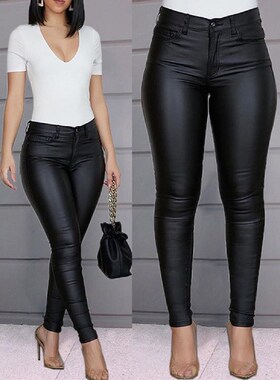 Women Clothes Leather Pants Female Black Trousers For Ladies