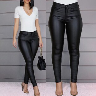 Women Clothes Leather Pants Female Black Trousers For Ladies