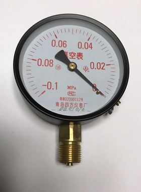 真空表 红色刻度 -0.1-0mpa 外壳直径100mm 10cm 精度1.6级 立式