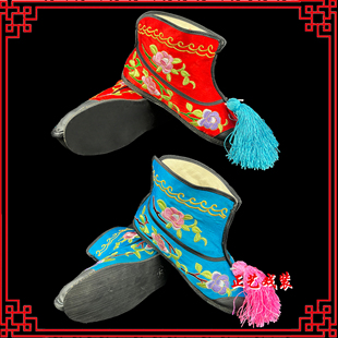 戏曲平底彩快戏剧京剧武旦女彩鞋武旦靴女打靴战靴轮胎底绣花快靴