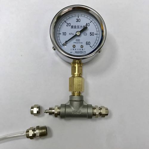 膜盒压力表 Y-63E 0-60kpa 加三通和快拧接头 两边可以连接pu气管