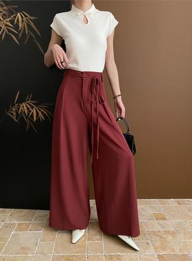 司南 设计感腰绳 法式高级垂感微拖地直筒显瘦宽松阔腿裤 SN5389