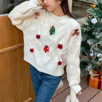 Red Christmas sweater autumn/winter loose top for women毛衣