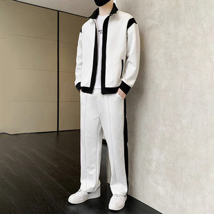 男秋季 外套大码 2025新款 潮流拼色休闲运动长袖 两件套 韩版 潮牌套装