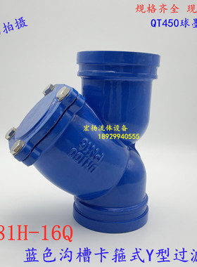 沟槽Y型过滤器G81H-16蓝色给水消防供排水管道卡箍过滤器65 80100