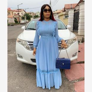 Fat woman long dress Big size 3xl female clothes Wathet 2019