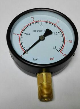 指针式压力计压力指示表压力表 表盘直径100mm压力0-1.6bar 23psi