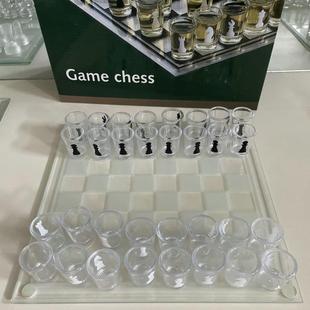 玻璃酒杯国际象棋酒吧游戏棋盘 游戏水晶酒杯西洋棋象棋套装