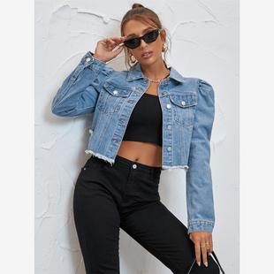 Woman Denim Jacket Autumn Blue Cowgirl Pockets Casual Street