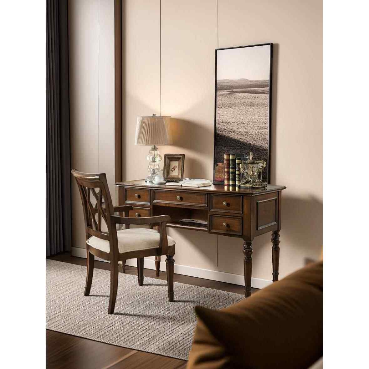 美式乡村实木书桌欧式电脑桌办公桌写字台书房家具书桌椅书柜组合