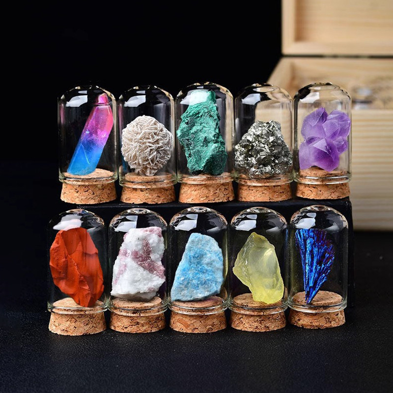 天然水晶原石摆件多种彩色儿童宝石稀有矿物岩石矿石标本套盒礼盒