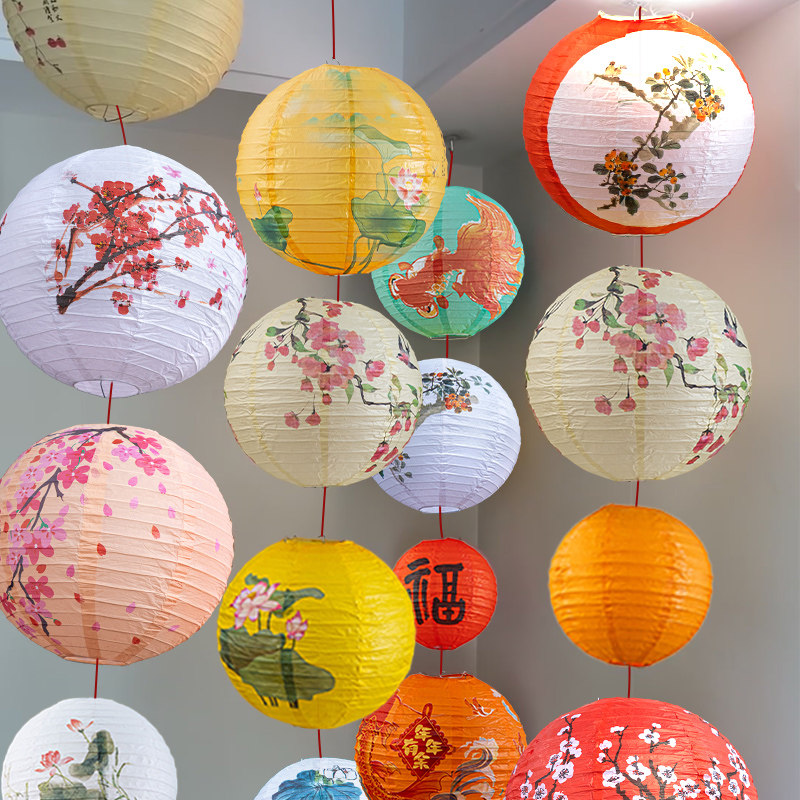 中秋节装饰纸灯笼儿童手提发光花灯国风红灯笼挂饰场景用品道具
