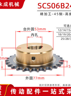 SCS高品质成型孔链轮3分24齿 06B24T外径77  精车内孔键槽顶丝