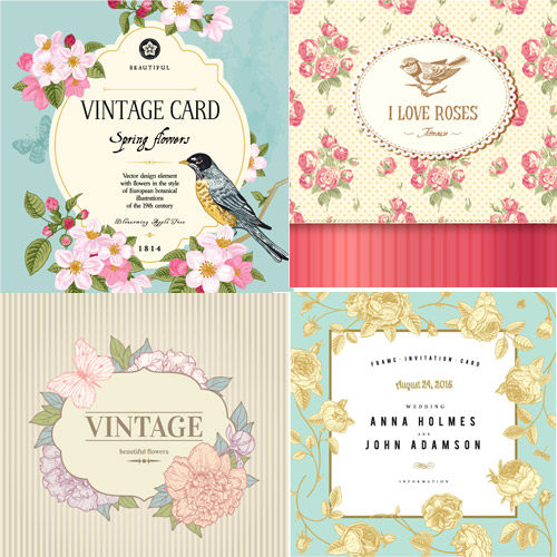复古婚庆婚礼鸟儿花卉海报背景请柬迎宾卡片EPS矢量源文件素材