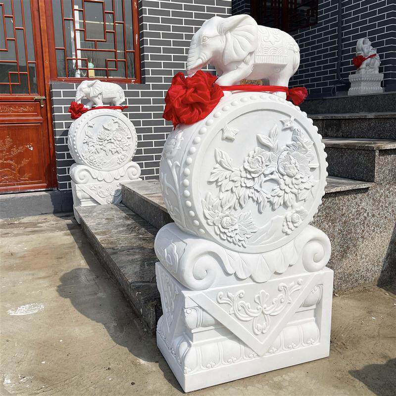 石雕门墩抱鼓石一对天然汉白玉门墩青石石鼓镇宅庭院别墅门口厂家